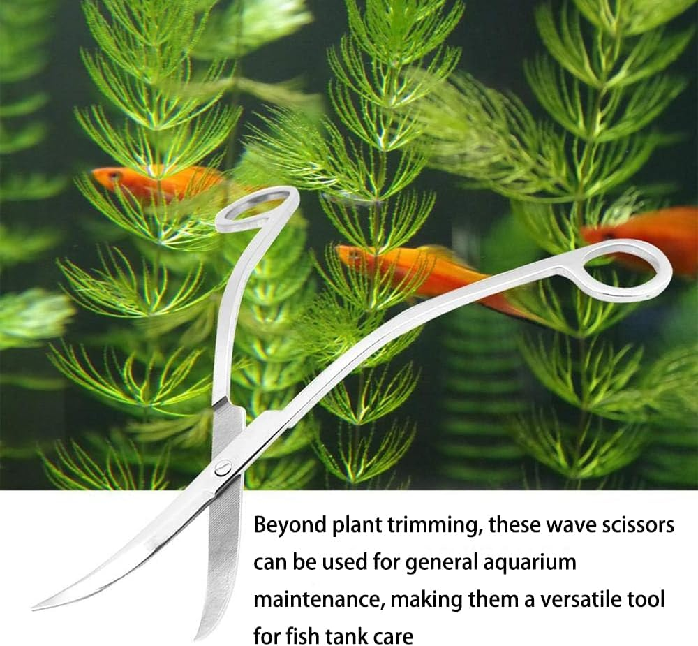 Stainless Steel Aquarium Scissors for Plant Trimming, Water Grass & Landscape Maintenance - Wave Design Fish Tank Tools, Easy to Use Mirror Finish Aquarium Plant Tool image number 6