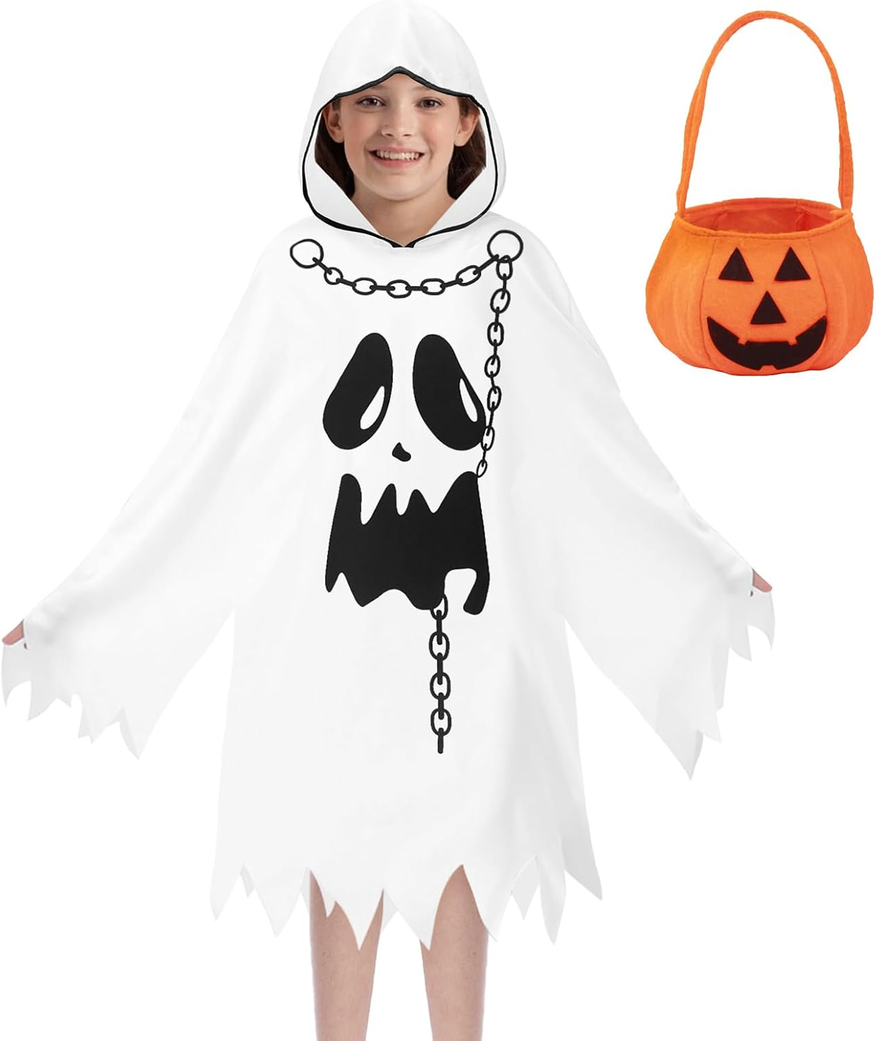 Ghost Costume Halloween Children: Boys Girls Ghost Costume with Handbag - Halloween Costume Ghost for Carnival Fancy Cosplay Party image number 2