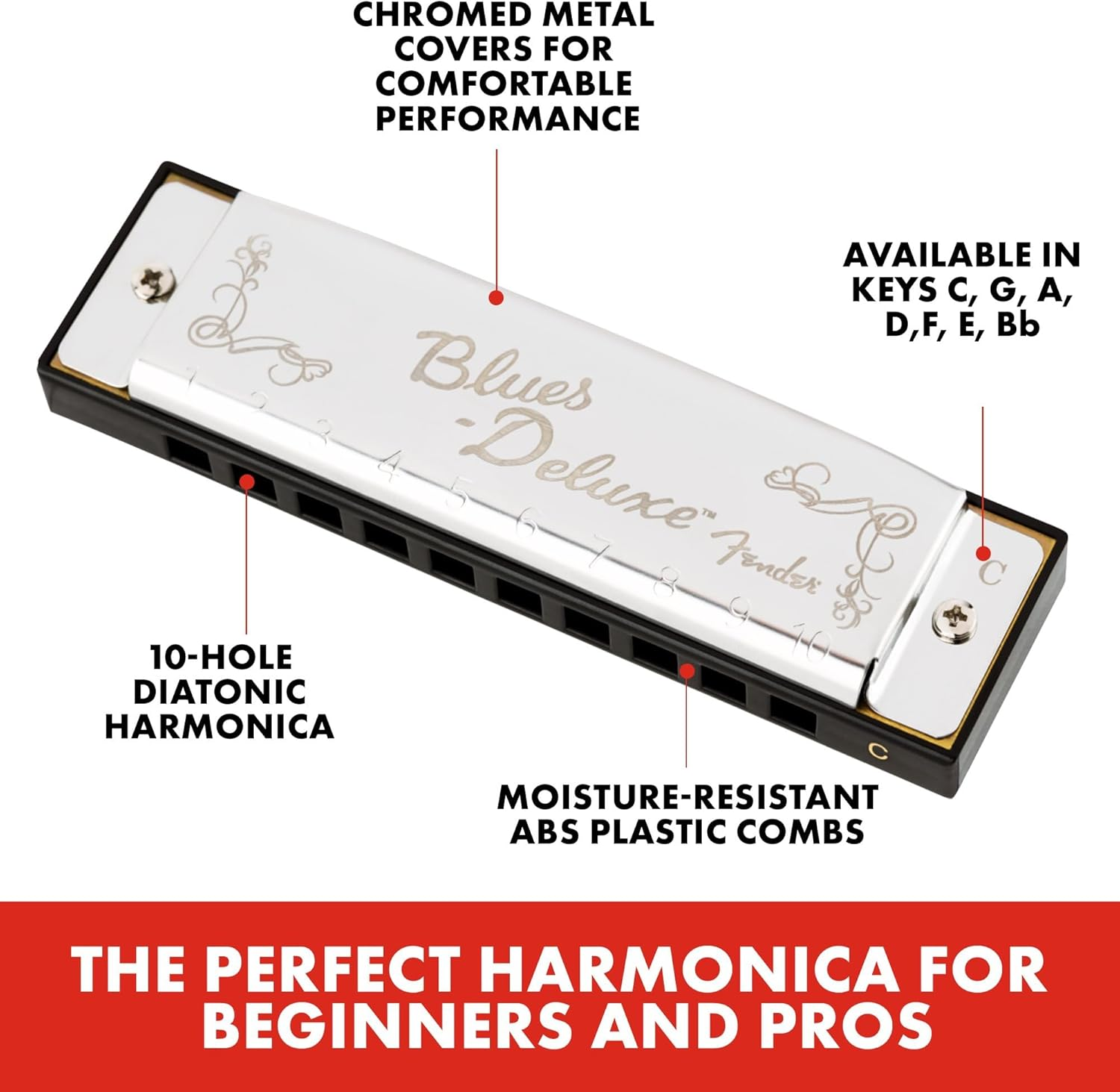 Fender Blues Deluxe Harmonica, Pack of 3 with Case (Keys C,G,A) image number 1