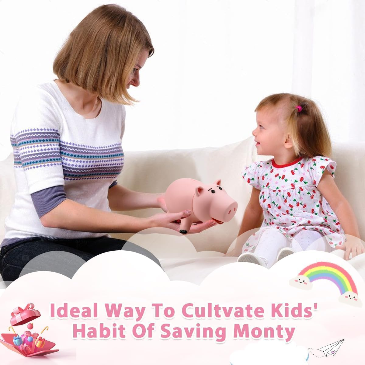 Creamily Hamm Piggy Bank Money Bank Kids Hamm Toy Story Money Bank Unbreakable Cute Pink Large Pig Money Box Plastic Saving Coin Bank for Kids Christmas Birthday image number 3