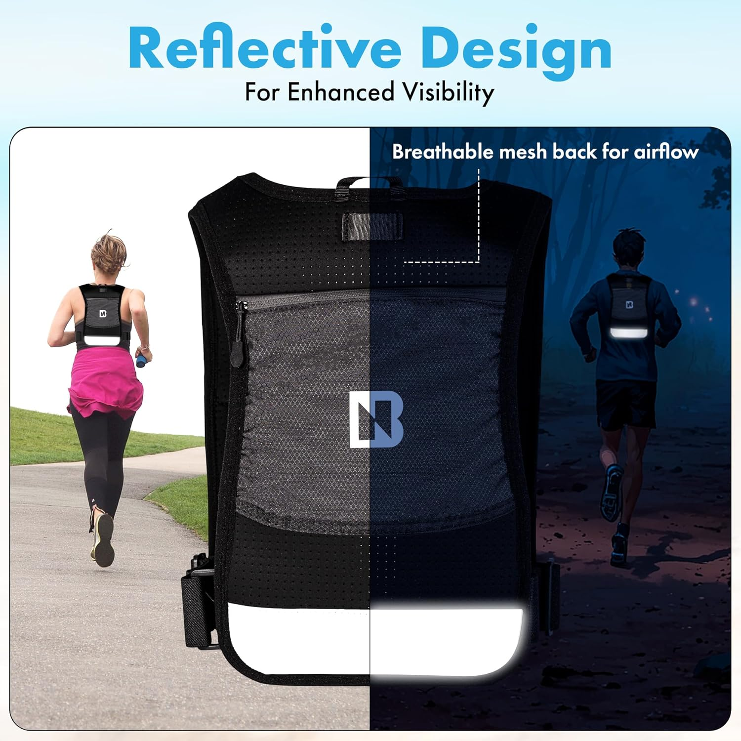 Running Vest for Women & Men | Lightweight Reflective Hydration Vest with Adjustable Waistband & Collapsible Water Bottle | Hydration Pack (Front Buckle Design ) image number 1