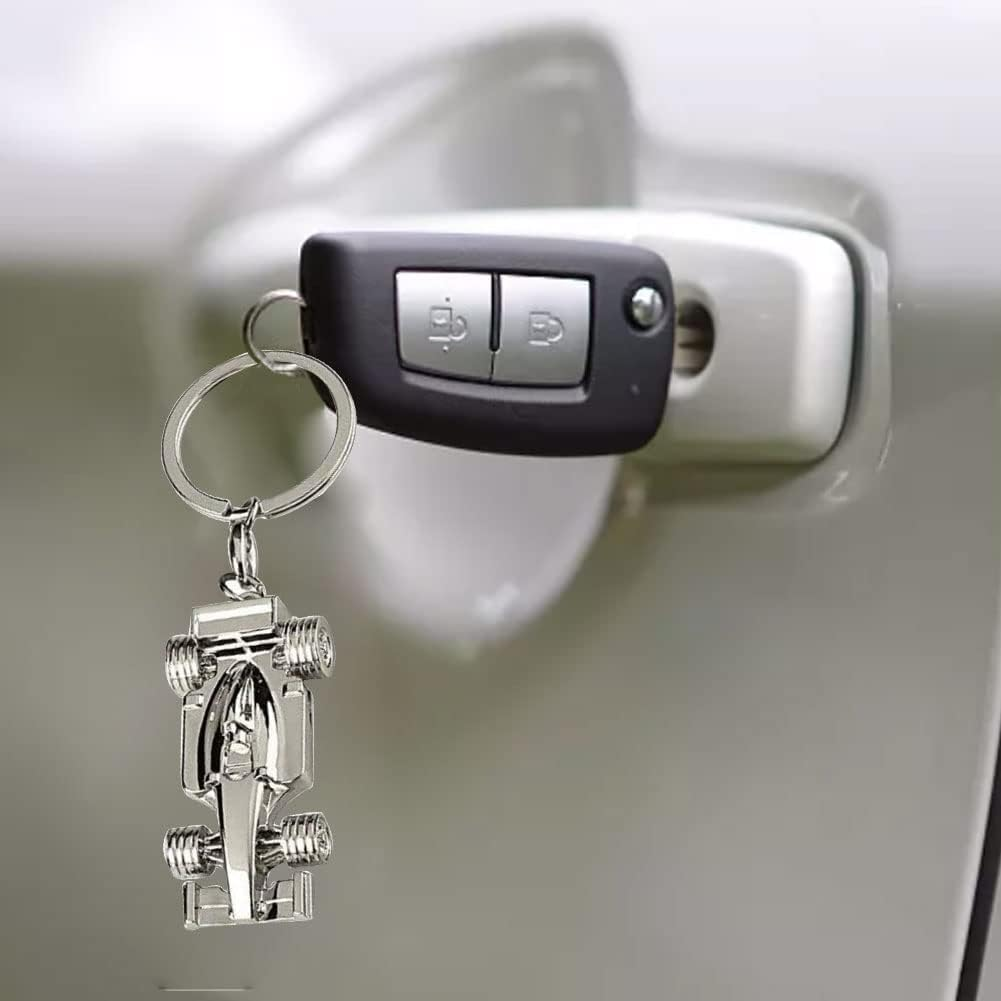 Silver Racing Car Keyring, Perfect Fathers Day, Birthday, Christmas for Fans of Racing, 1 Pcs Sport F1 Keyring Key Chain, Key Ring Accessory Formula 1 Gifts for Boy or Men, Silver, 4*2*1 image number 4