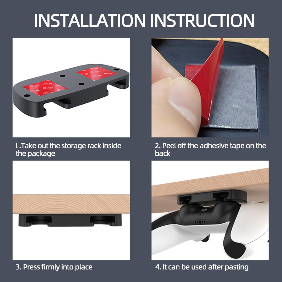 2PCS Under-Desk Controller Holder,Compatible with PS4 Compatible with PS5 ABS Controllers Black,Under Desk Mount image number 5