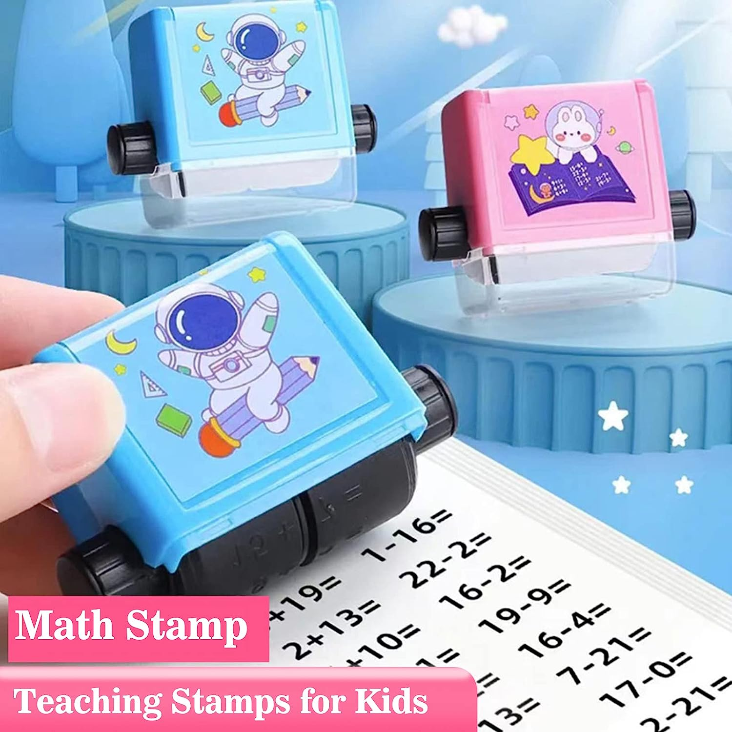 4PCS Math Stamp,Teaching Stamps for Kids,Math Practice Number Rolling Stamp,Addition Subtraction Multiplication Division Math Learning Stamps within 100,For Preschool Kindergarten Classroom Supplies. image number 5
