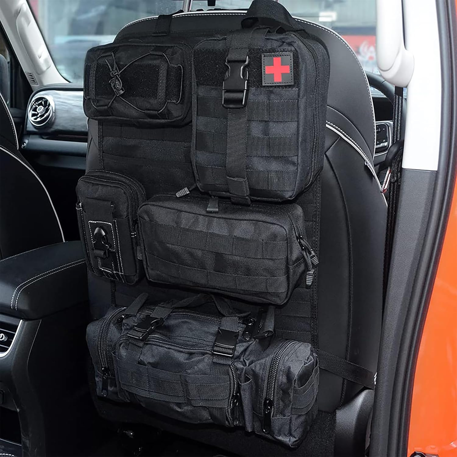 Tactical Molle Car Seat Back Organizer, Tactical Bag with 5 Mole Bags for Backseat, Multifunctional Car Seat Organiser Fits All Vehicles, Portable Outdoor Organizer for Car Truck Ford Jeep Vehicle image number 4