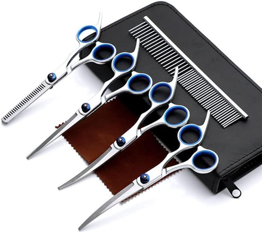 AIMALL 7PCS 7" Pet Grooming Scissors Set, Straight & Curved Dog & Cat Cutting, Thinning Shears, Includes Comb and Storage Case image number 6