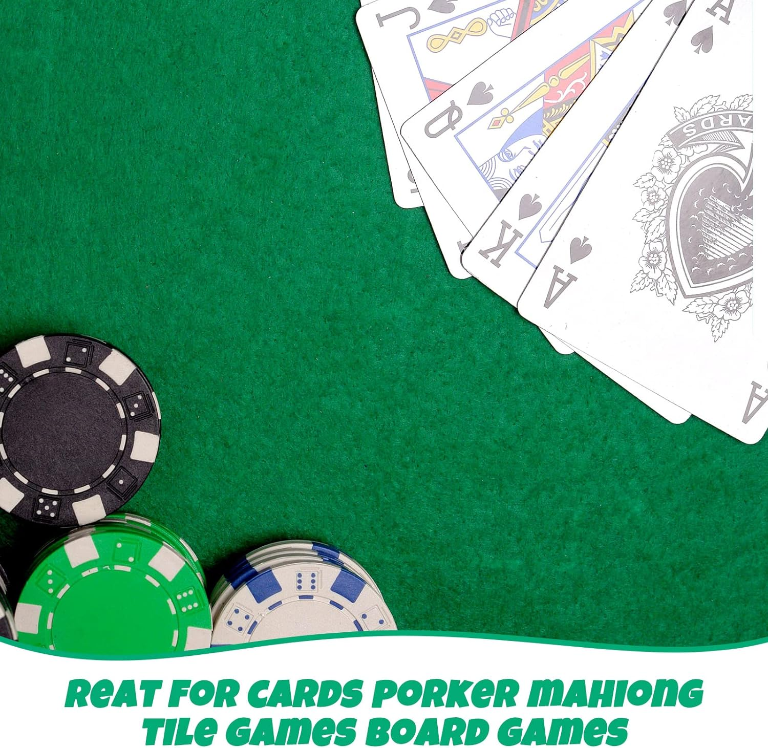 Mixweer 2-Piece Poker Table Top Mat Set &ndash; Premium Green Felt Poker Table Cover (36" X 72") & Casino-Grade Mat, Reversible Foldable Surface for Texas Hold, Blackjack, Dominoes, and Card Games image number 2