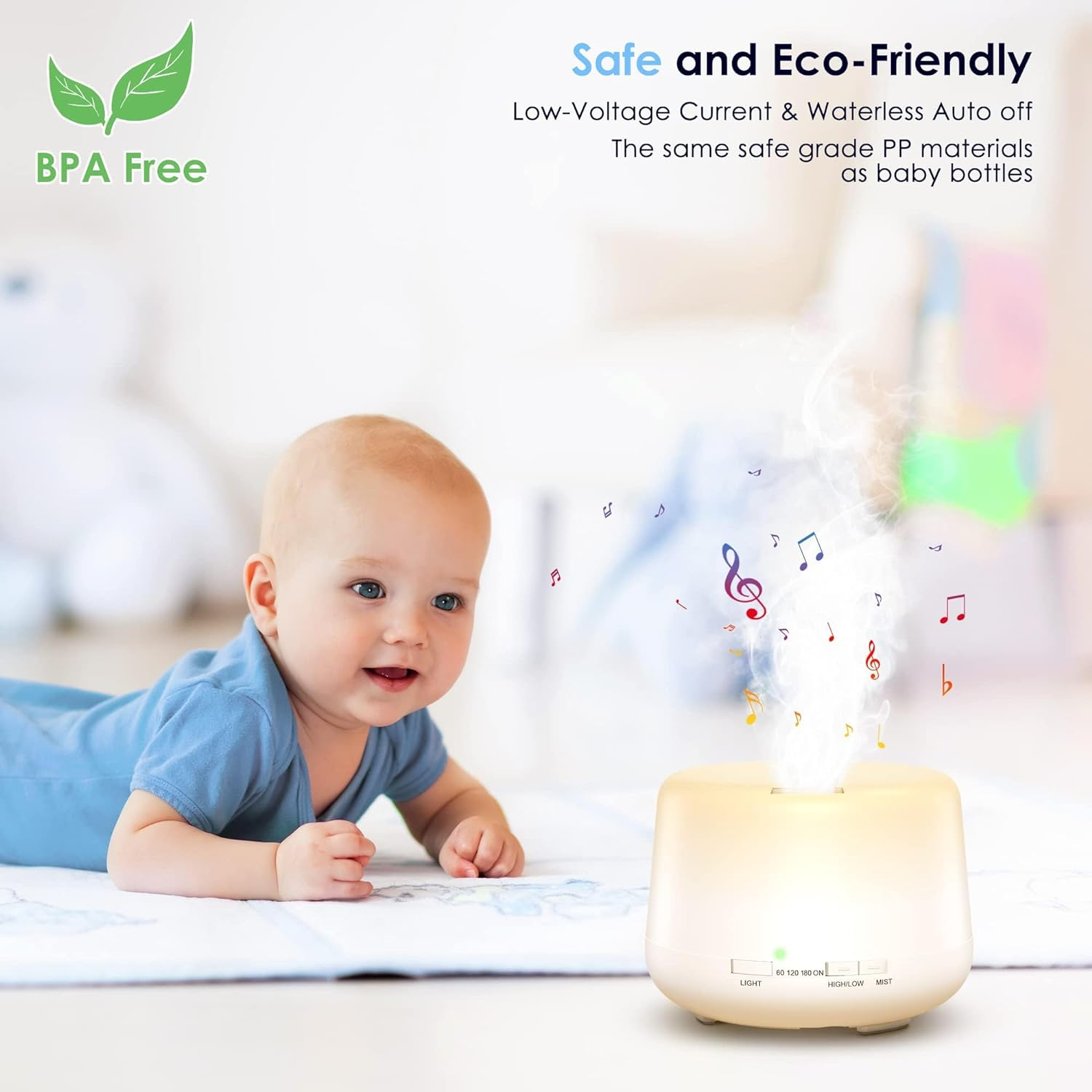 Humidifier Oil Fragrance Diffuser Bluetooth Speaker 5.0, 500ML Aromatherapy Diffusers for Aroma Essential Oils Large Room Bedroom Office Home 14 Colors Night Light with Remote, 4 Timers image number 5