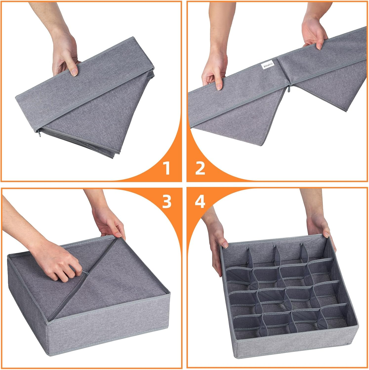 Sock Underwear Organizer Dividers,Dresser Closet Organizers and Storage Boxes for Organizing Socks, Underwear, Ties,Foldable Bed Sheets Set Organizers and Storage(King & Queen Size) (Gray-2) image number 4