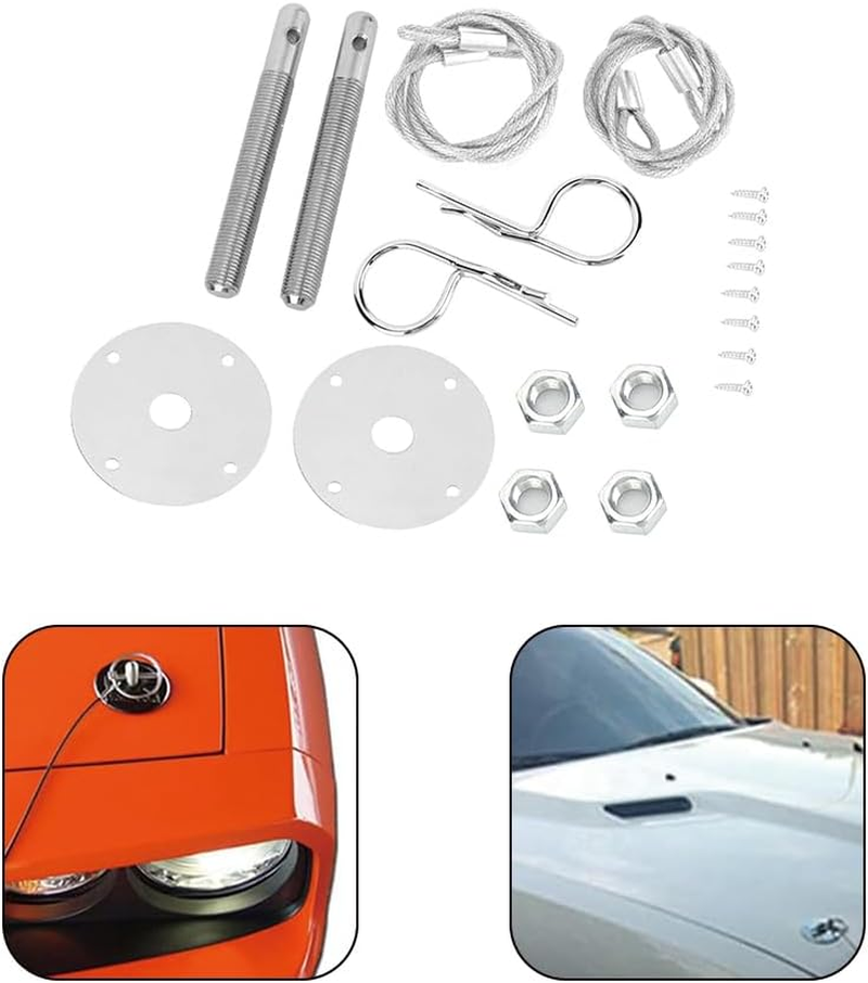 Hood Pin Plate Lock Kit, Stainless Steel Engine Hooding Pins Plates Bonnet Locking Clip Kit Car Modified Accessory Universal Hoods Pin Bumper Quick Release Latch License Tools for Cars Helves image number 2