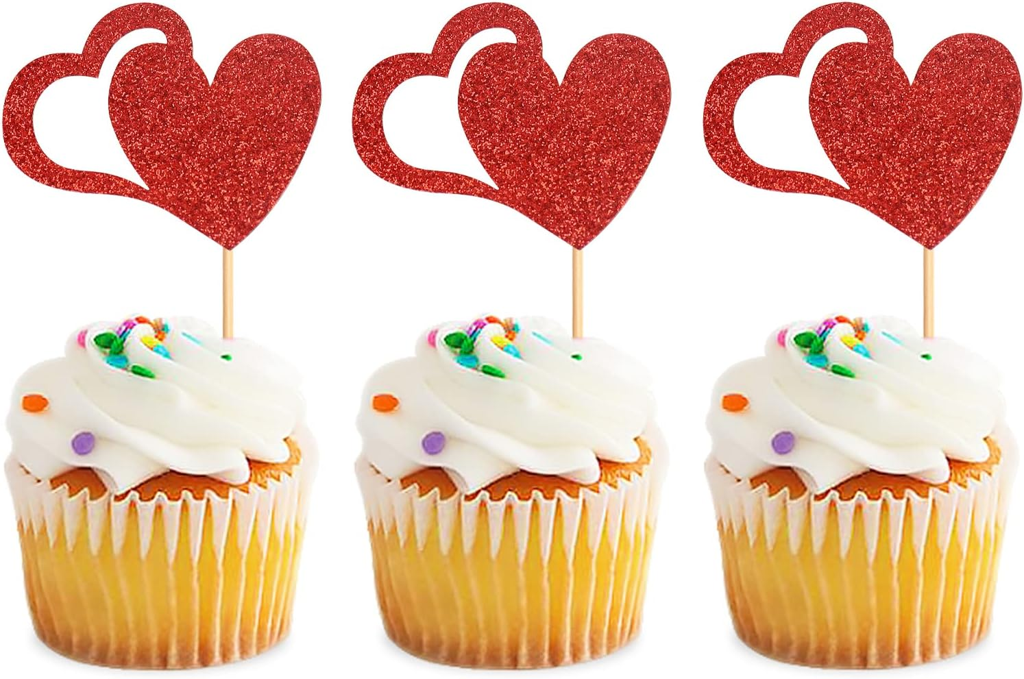 24 Pack Heart Cupcake Toppers Valentine'S Day Cupcake Picks Cute Design Love for Wedding Bridal Anniversary Baby Shower Party Birthday Decorations Supplies Red image number 2