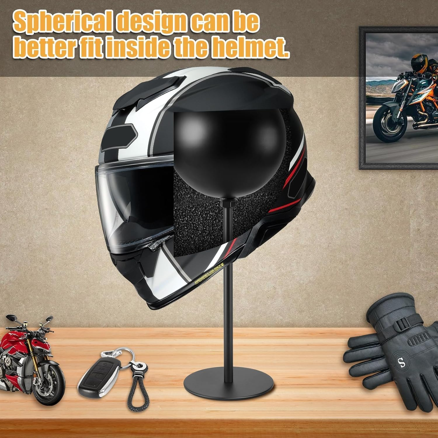 Helmet Stand, Rotating Desktop Hanger Helmet Display Stand, Suitable for Motorcycle Helmets, Hats and Rugby Helmets image number 6