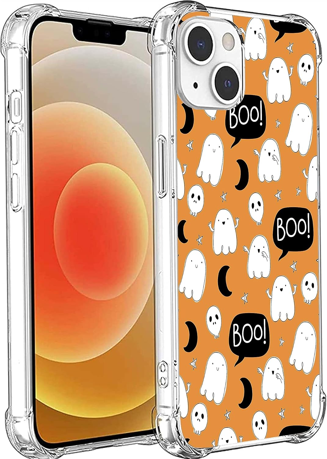 Cute Halloween Ghost Case Compatible with Iphone 13, Orange Halloween Case for Iphone 13, Trendy TPU Phone Case Cover