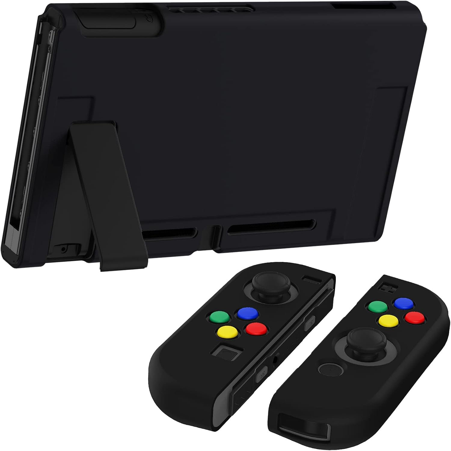 Playvital Black Protective Case for Nintendo Switch, Soft TPU Slim Case Cover for Nintendo Switch Console with Colorful ABXY Direction Button Caps