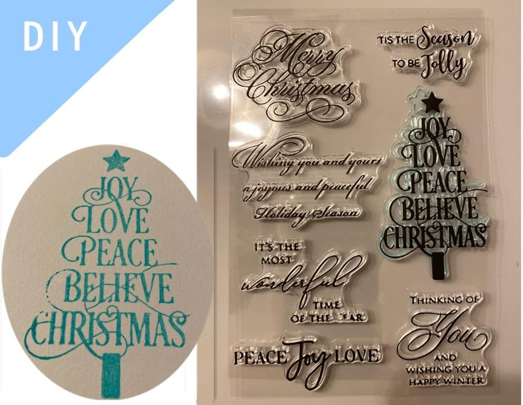 QISKAII, Merry Christmas Blessing Words Clear Stamps for Card Making Decoration DIY Scrapbooking,Graceful Handwriting Tree Album Decorative Silicon Stamp Crafts image number 3