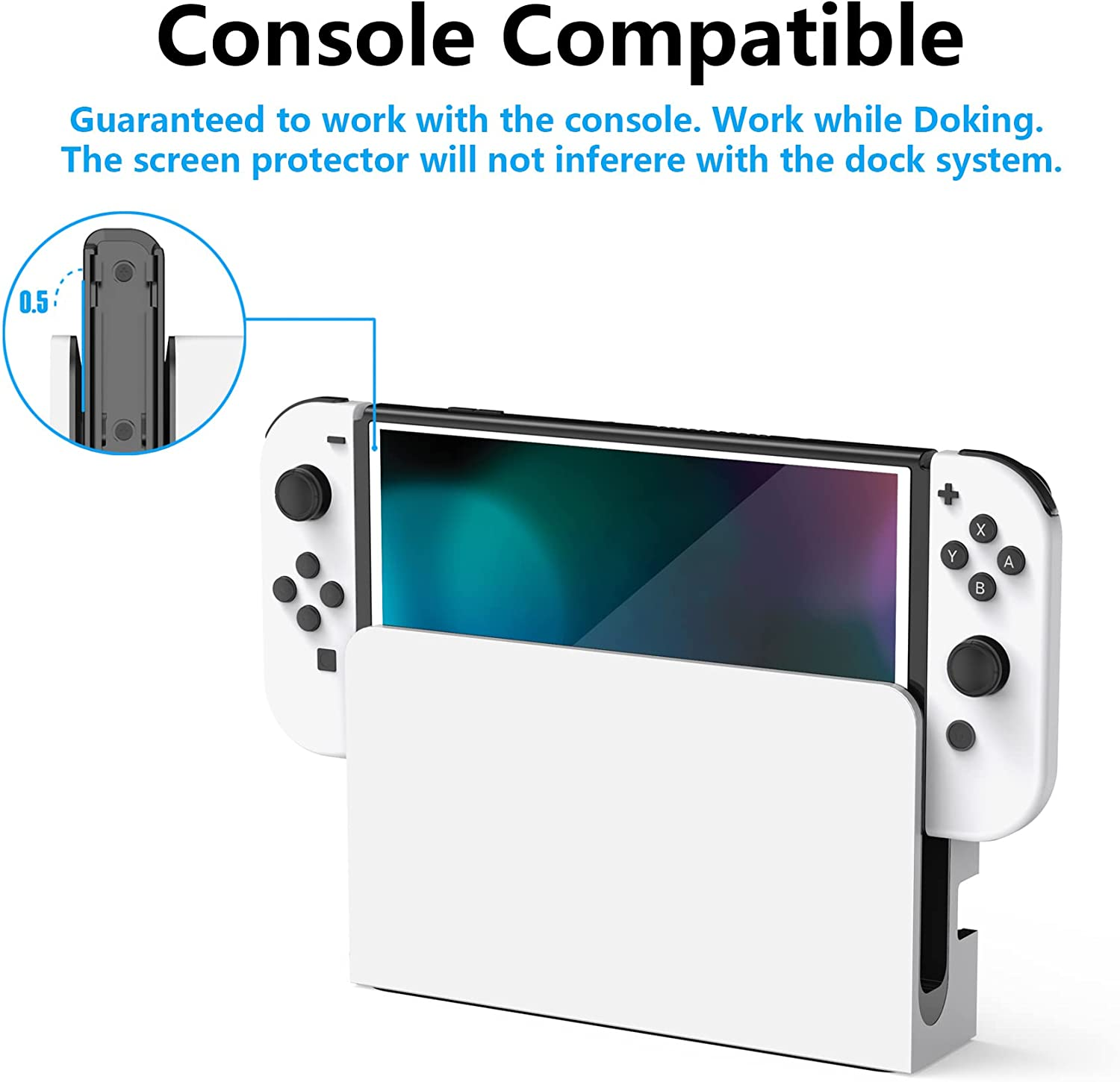 Playvital White Border Tempered Glass Screen Protector for Nintendo Switch OLED, Anti-Scratch Air Release Transparent HD Clear Protector Film for Switch OLED - 2 Pack Included image number 3