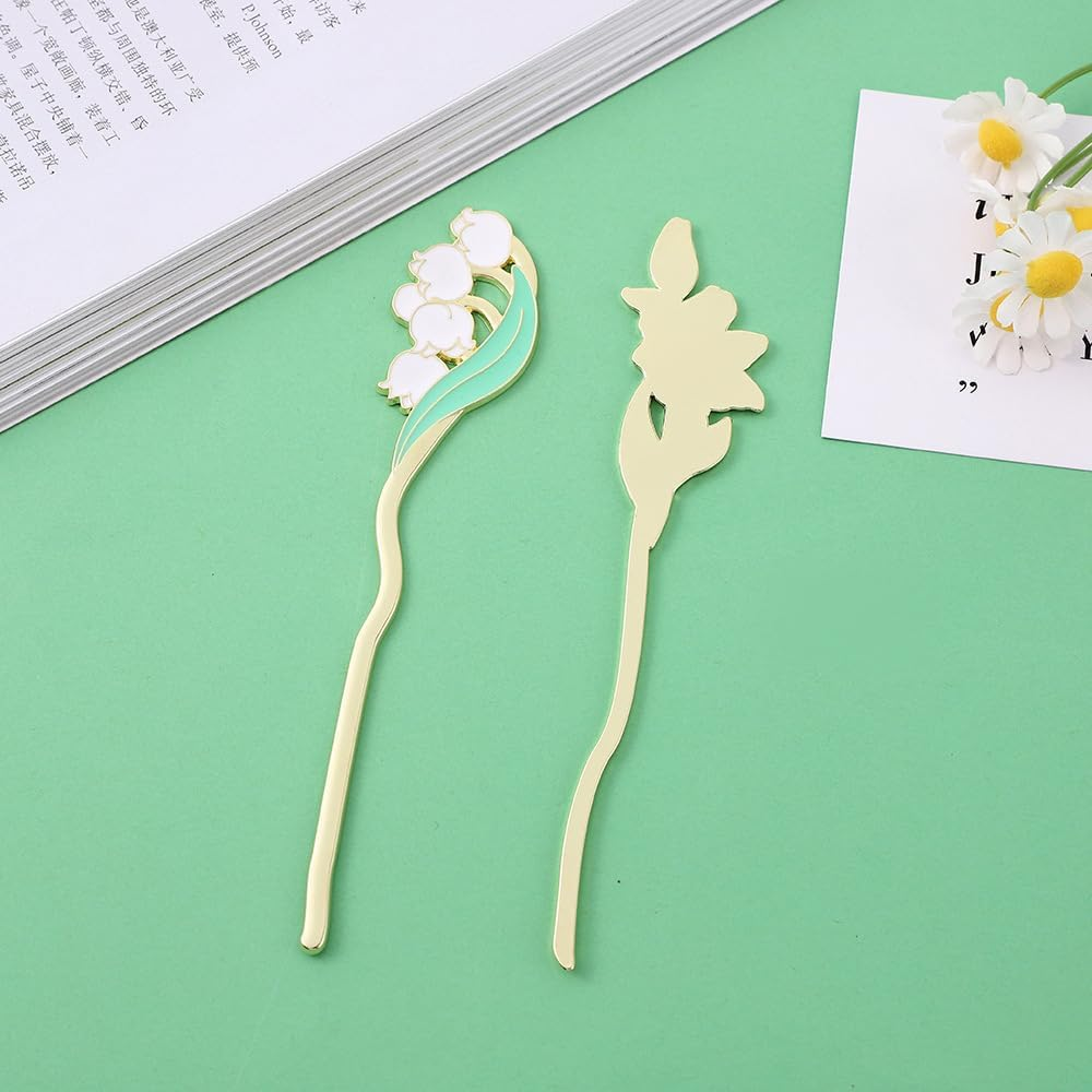 4Pcs Metal Flowers Bookmarks - Page Holders with Flower Pendant for Reading Lovers image number 2