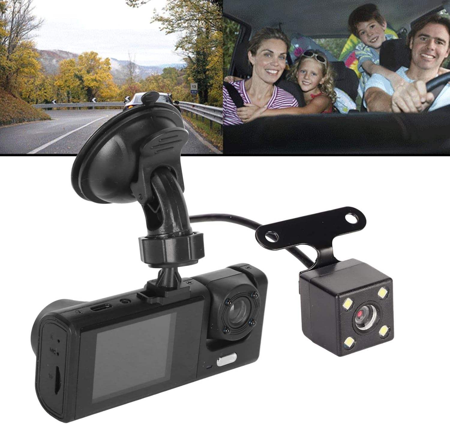 3 Channel Dash Cam Front and Rear Inside, 2In LCD Screen Full HD Dash Cam, 170 Degree Angle Three Lens Car Camera, Night Vision, Automatic Switch, Loop Recording, Motion Detection image number 3