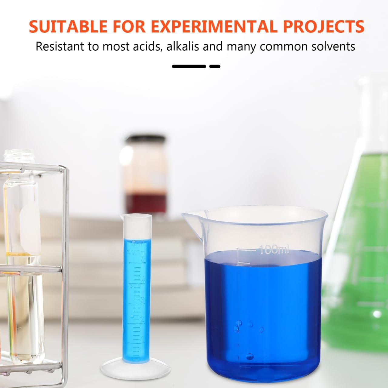 ULTECHNOVO Plastic Measuring Cylinder Beaker Set 5Ml Cylinder 100Ml Beaker 3Ml Pipette with Tube Brush 5Pcs Lab Science Kit for Laboratory Educational Experiments Kids Science