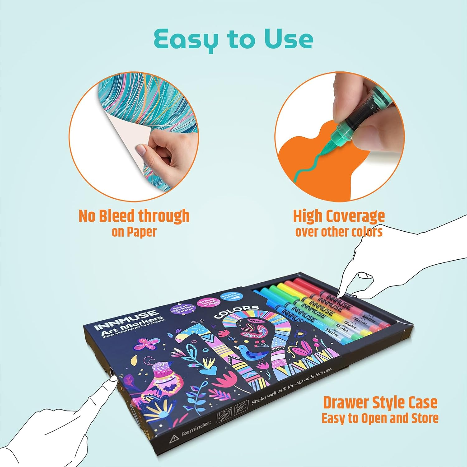 12-Color Acrylic Paint Markers with Brush Tip, Fabric Paint Markers for Clothes, Acrylic Pens for Rock, Canvas, Wood & DIY Crafts, Art & Craft Supplies Kit image number 2