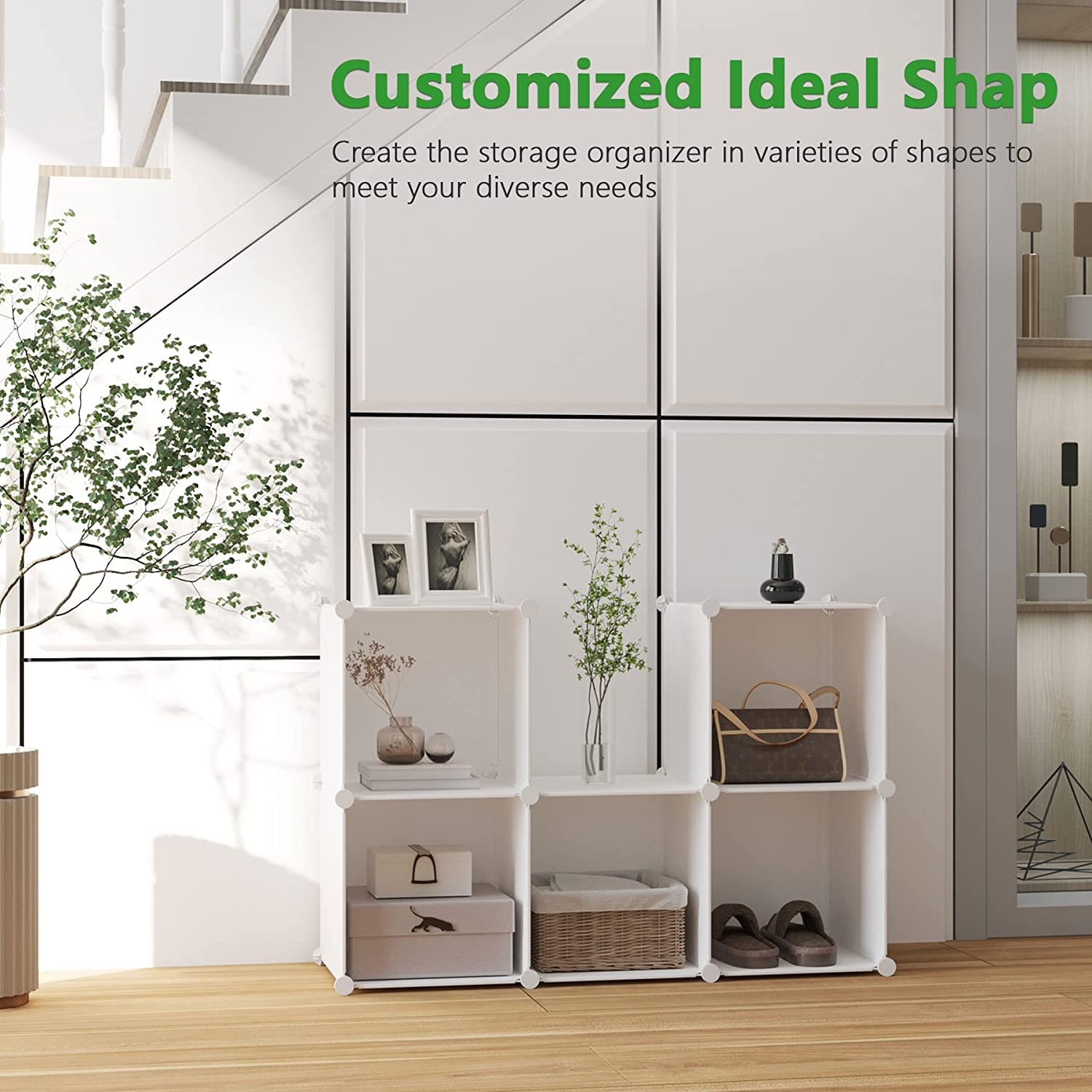 C&AHOME Cube Storage Organizer, 6-Cube Shelves Units, Closet Cabinet, DIY Plastic Modular Book Shelf, Ideal for Bedroom, Living Room, Office, 36.6" L X 12.4" W X 36.6" H Milky UPCS06M - White image number 4
