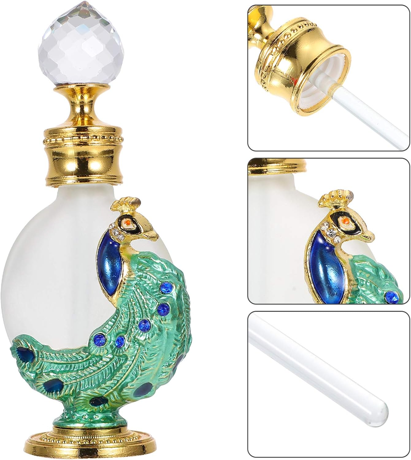 DOITOOL 1Pc Perfume Bottle Empty Vintage Peacock Shape Decor Glass Perfume Bottle Bottle with Dropper for Essential Oil (Green)