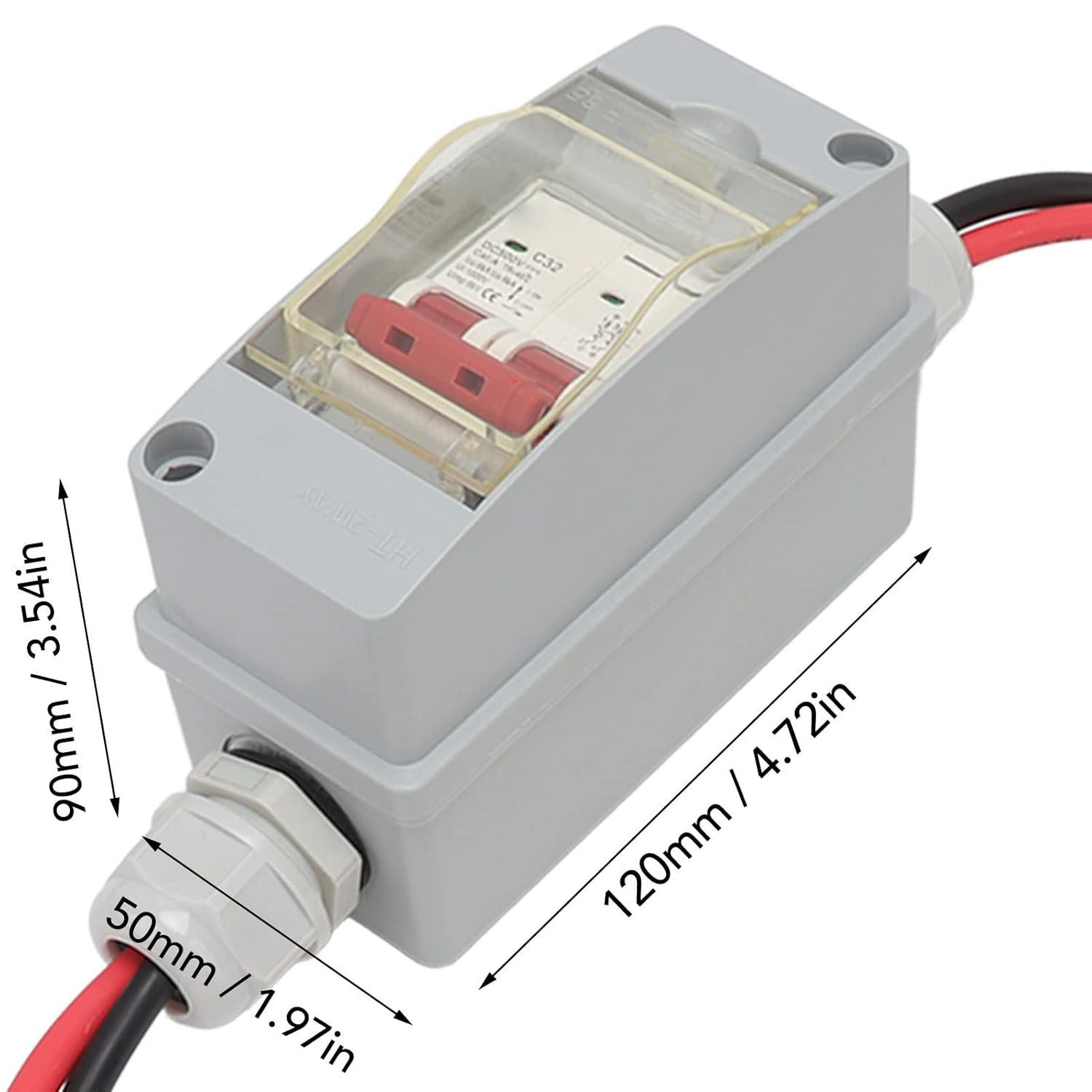 Circuit Breaker, 32A DC 500V 2 Pole Circuit Breaker Protector with IP65 Waterproof Distribution Box, with Safe Protection, for Photovoltaic Solar Panel Grid Connected System (With Cable Connector) image number 3