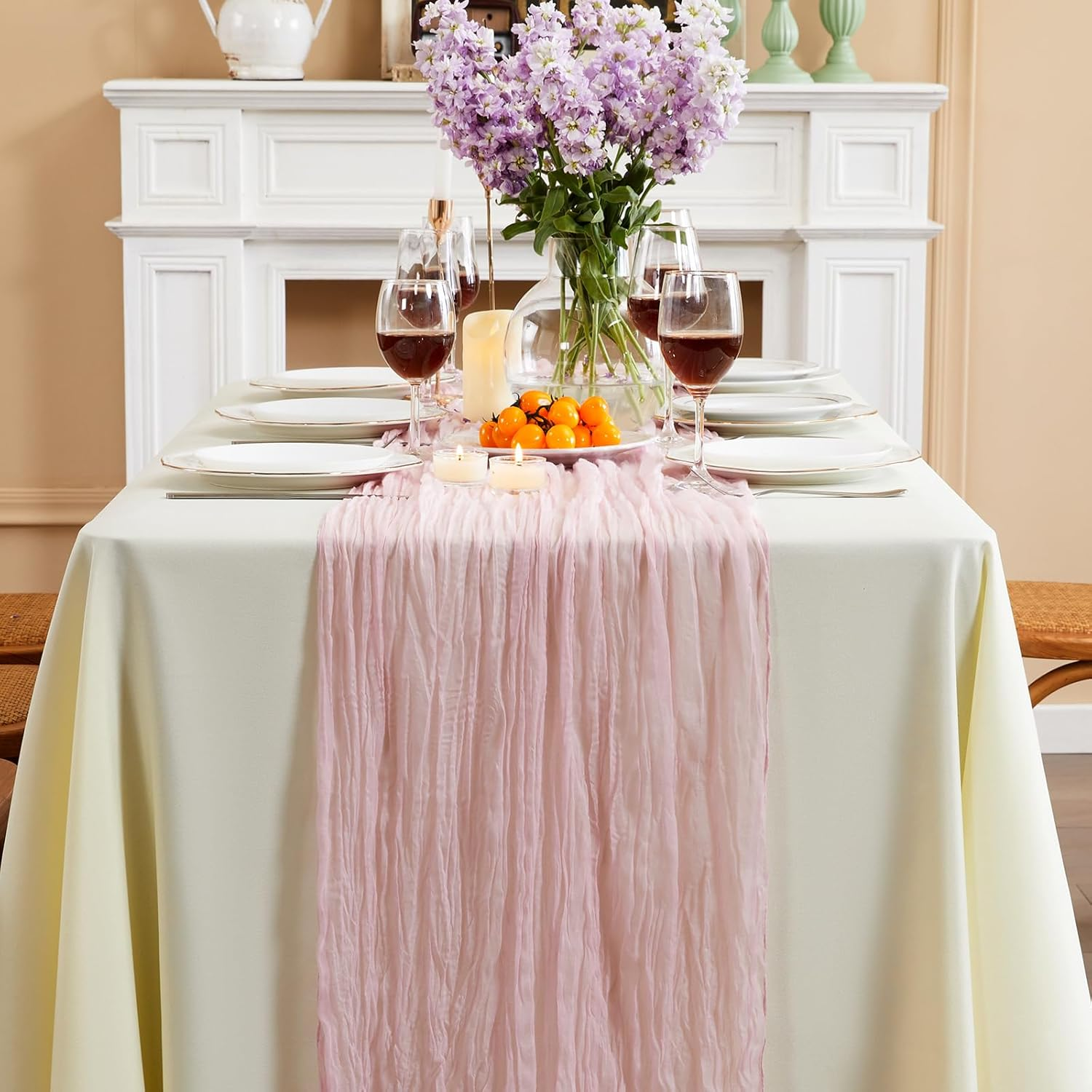 Dusty Pink Table Runner Cheesecloth 2 Pack 10FT Boho Gauze Table Runner 35X120 Inch Rustic Cheese Cloth for Wedding Valentines Party Romantic Table Decoration., Auzszq-90X300-20-2P image number 3