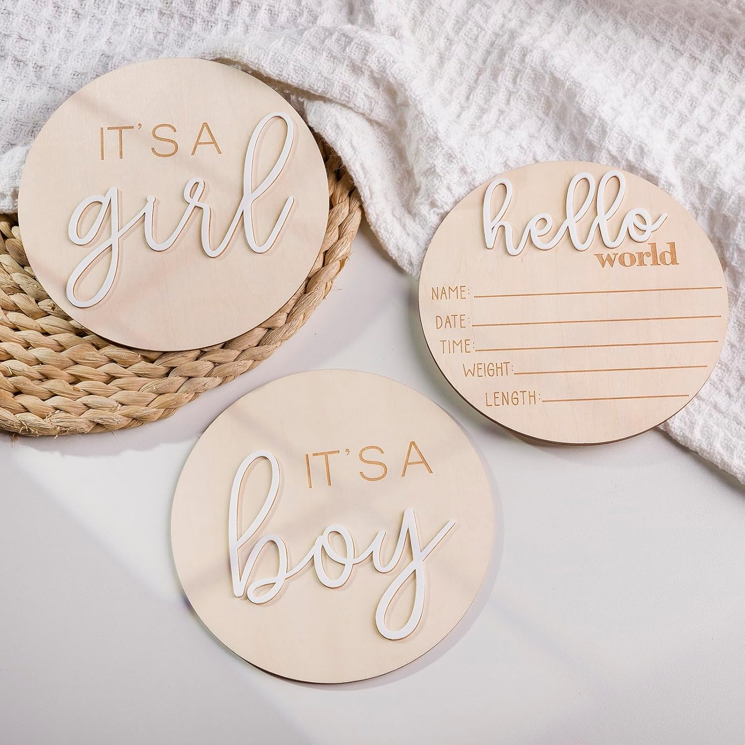 YHOLSDAS Its a Boy Its a Girl Wooden Sign & Hello World Sign, Baby Birth Announcement Sign, Gender Reveal Wooden Sign for Hospital, Birth Baby Name Plaques for Photo Props, Gender Reveal Decorations image number 2