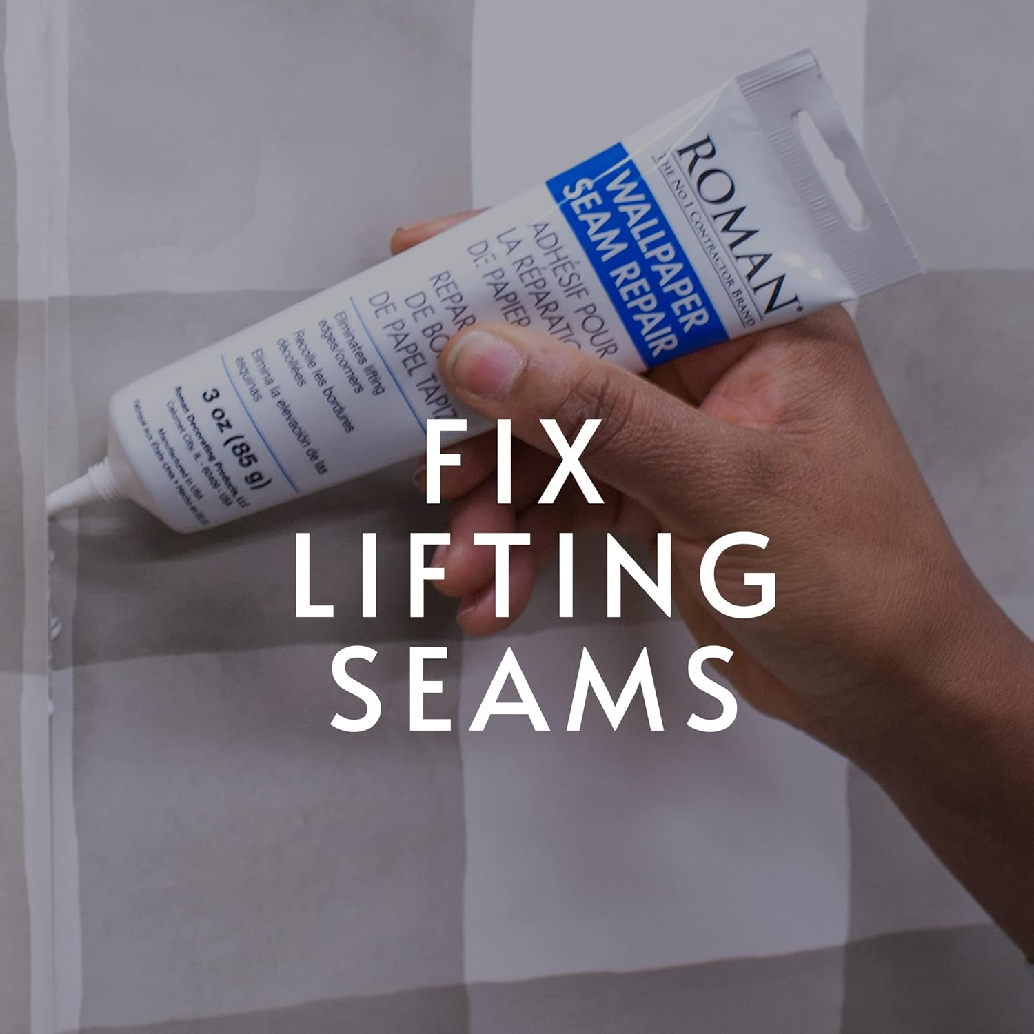 Roman Seam Repair Adhesive - Sealer for Wallpaper Tears and Loose or Overlapping Edges - White, 3 Ounce Tube with Applicator Nozzle image number 2