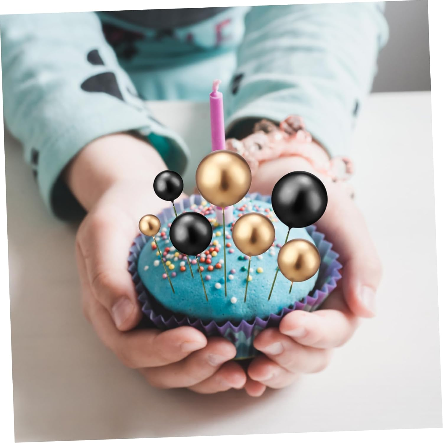 CHILDWEET Gold and Silver Cake Topper Balls Mixed Sizes Black and Gold Cake Decoration Ornaments 30Pcs Set for Birthday Party Supplies image number 6