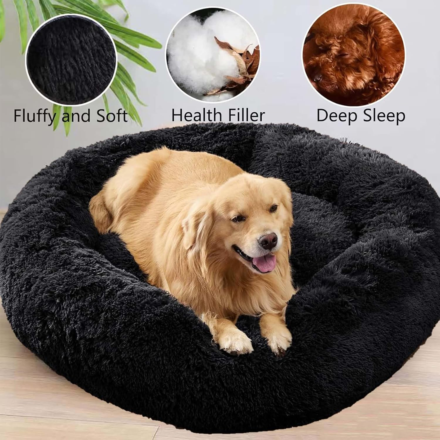 Calming Dog Bed for Small Medium Dogs,80Cm Anti-Anxiety Donut Dog Cat Cuddler Bed Machine Washable Fluffy Luxury Anti-Slip Waterproof Mute Base Warming Cozy Soft Pet round Bed-Black - Pink image number 2