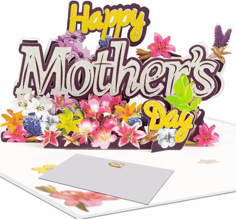 Magic Ants 3D Pop-Up Mother&rsquo;S Day Card &ndash; "Happy Mother&rsquo;S Day" with Glittery Floral Design, Yellow and Silver Script, Colorful Flowers, Lavender Sprig, Includes Envelope and Blank Notecard for Mom, Stepmother, Mother in Law, Grandma, Wife, Sister, Aunt image number 4