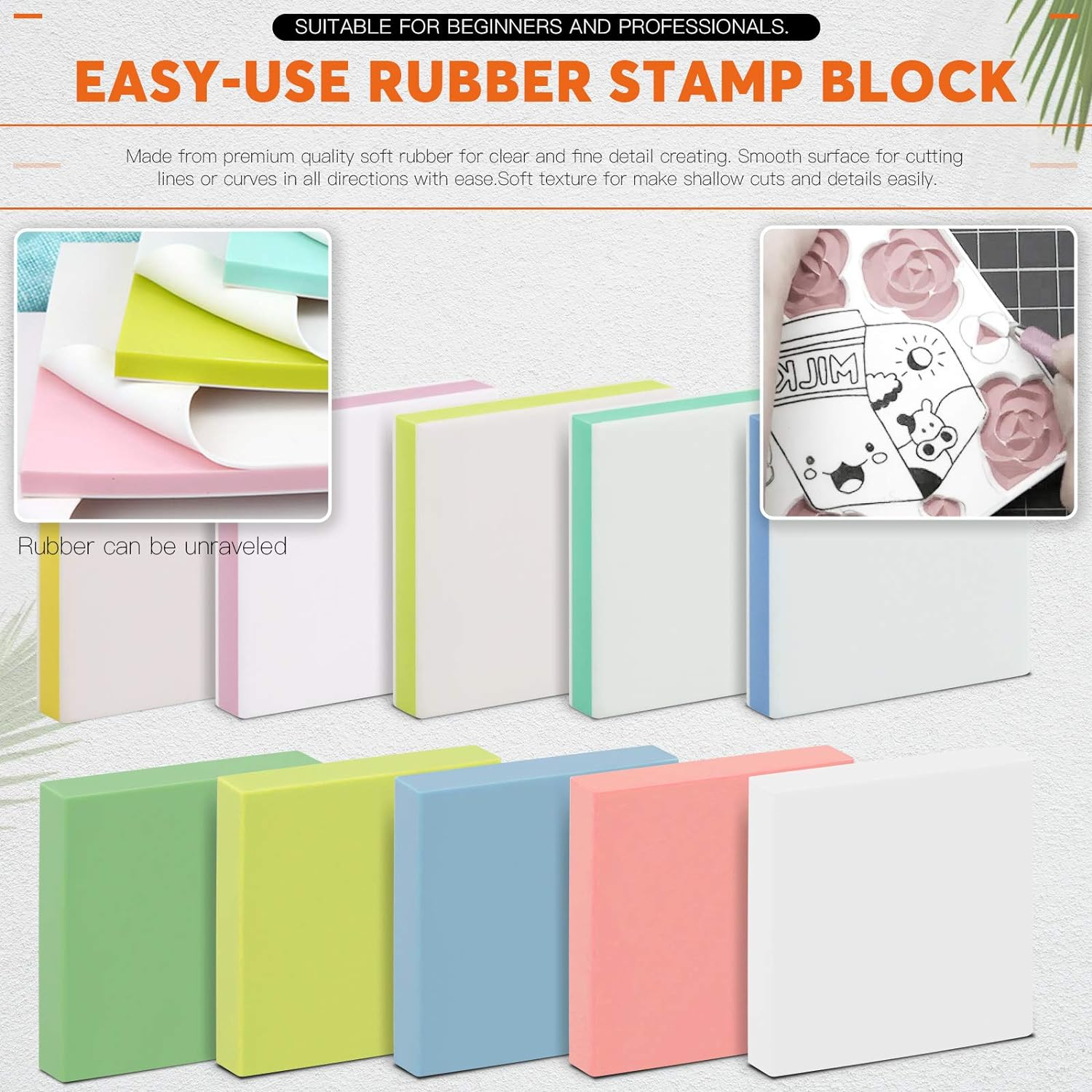 14Pcs Mixed Carve Printing Kit with Carving Knives and Whetstone, Rubber Stamp Blocks Set for Beginners or Professionals, Printmaking, Sculpting, Stamping image number 5