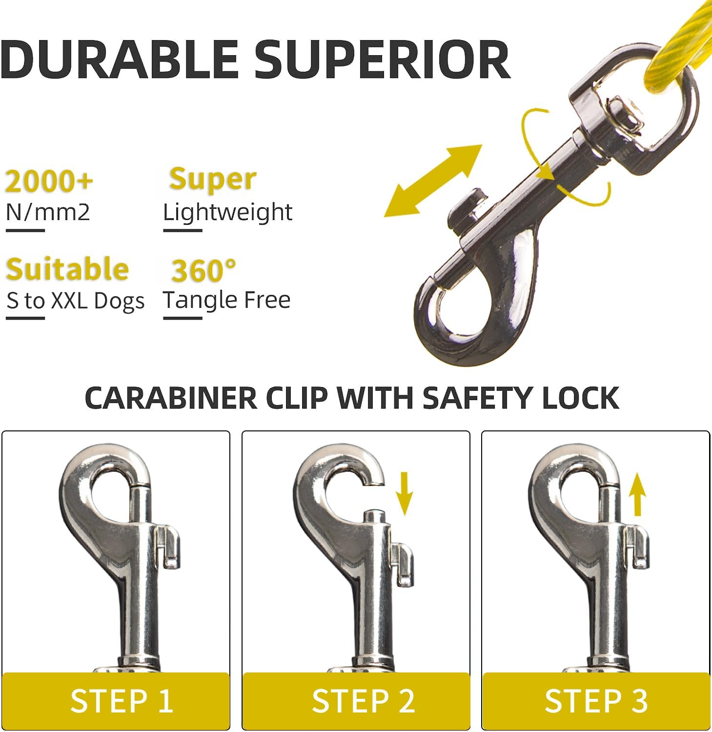 15Ft Tie Out Cable for Dogs up to 350 Pounds Dog Leads for Yard- and Camping No Tangle Rust Proof Training Dog Cable Can Use to Dog Chain for Yard Dogtie Out Cable Ample Length for Freedom image number 3