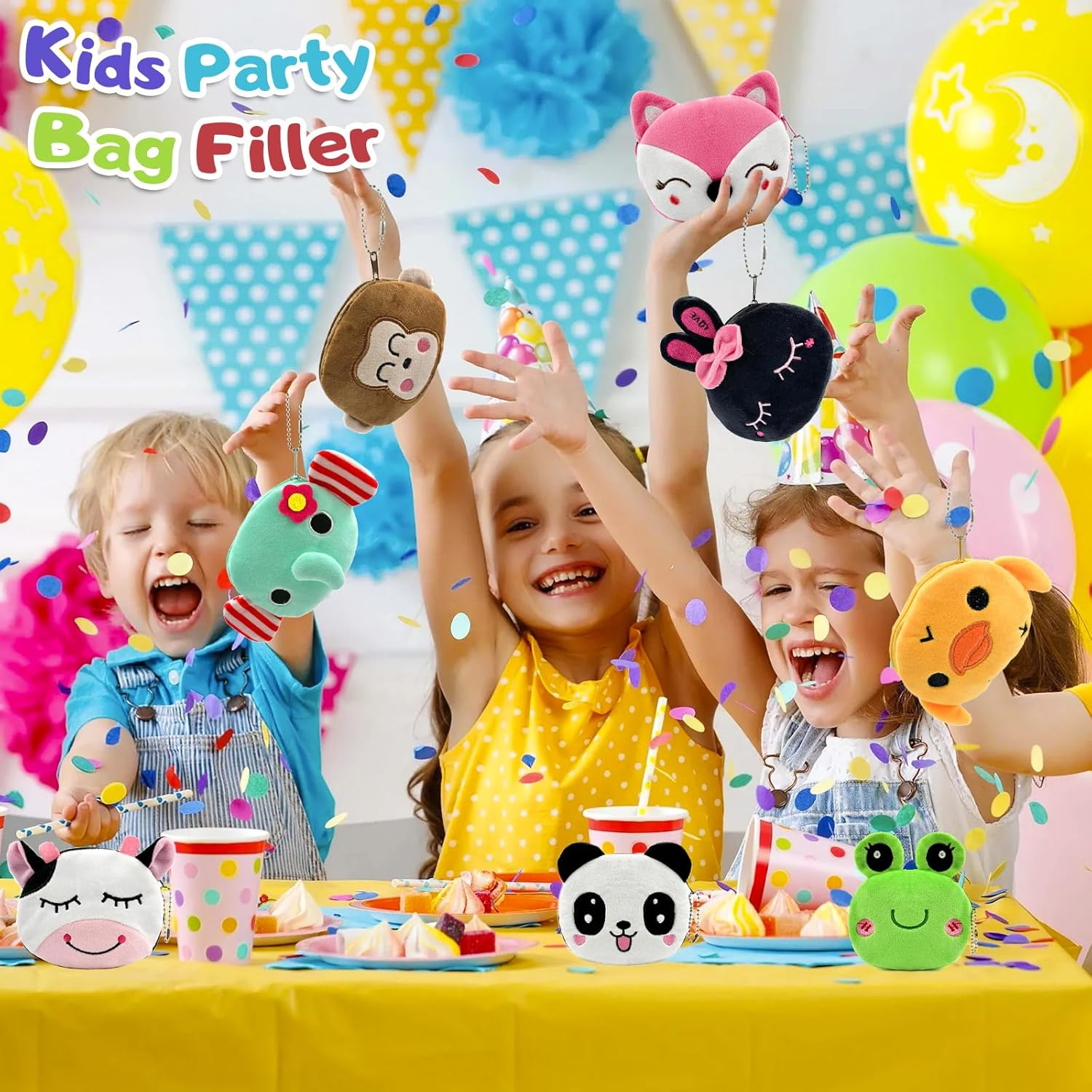 8 Pack Small Cute Coin Purse Pouch Bulk with Keychain for Kids Party Bag Fillers, Zipper Plush Animal Coin Purse Wallet Pouch for Bithday Party Favors Classroom Rewards School Kids Activity image number 3