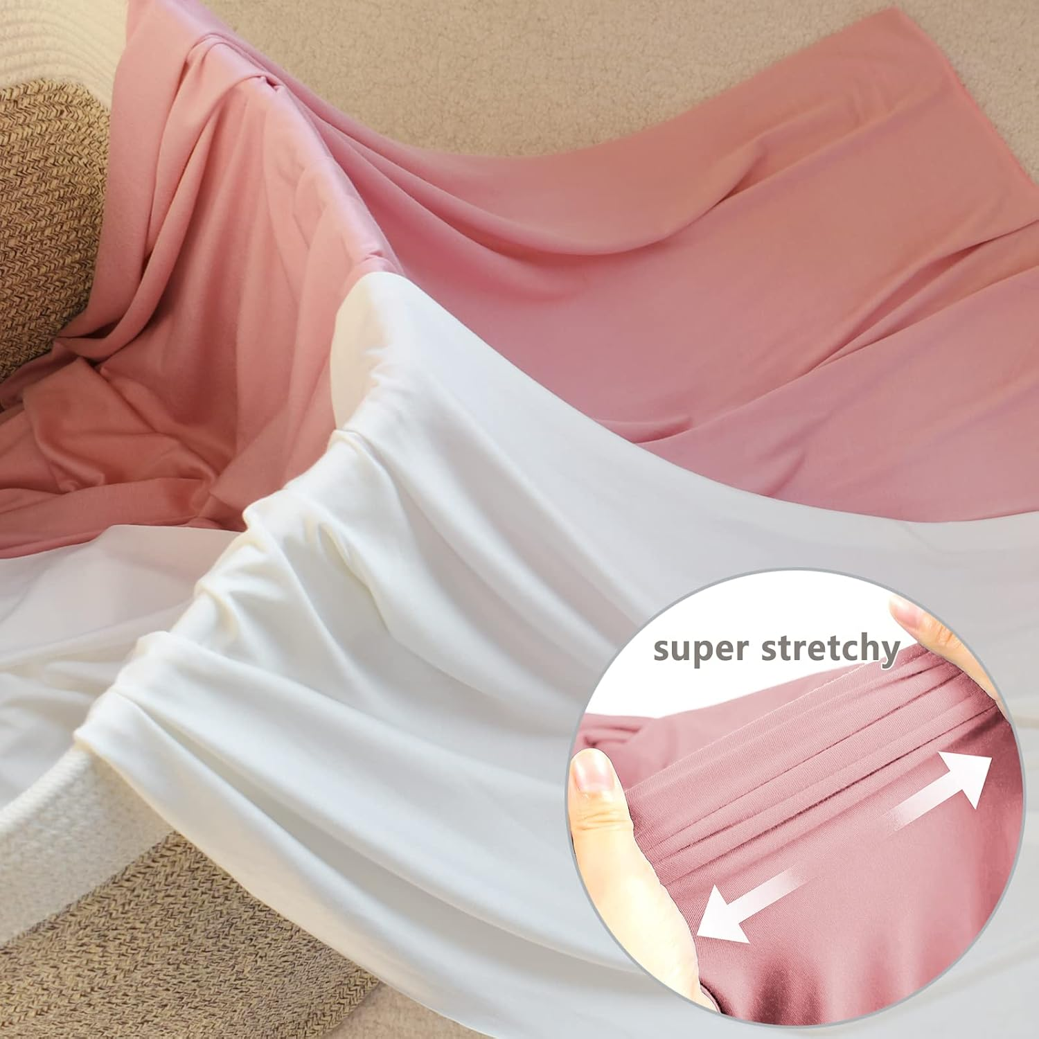 OWLOWLA Baby Photo Props Blanket Newborn Photography Shoot Soft Photography Wrap Blanket for Baby Boys Girls(Blush&Ivory) image number 1