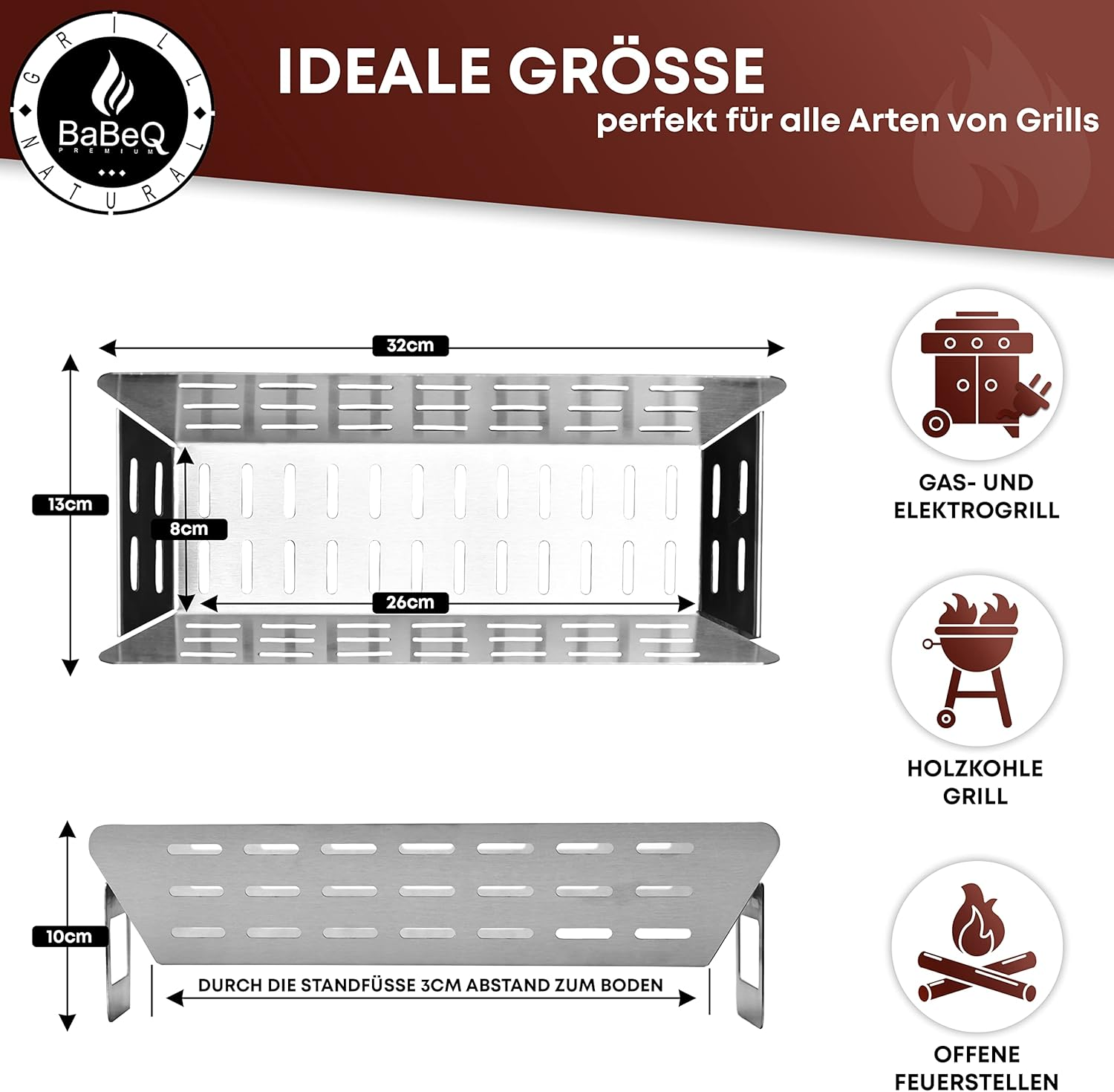 3-In-1 Stainless Steel Grill Basket, Charcoal Basket, Smoking Basket (Square) for Vegetables, Meat, Fish, Coal, Smoking Chips &ndash; Vegetable Basket for Gas Grill, Electric Grill, Charcoal Grill &ndash; image number 2