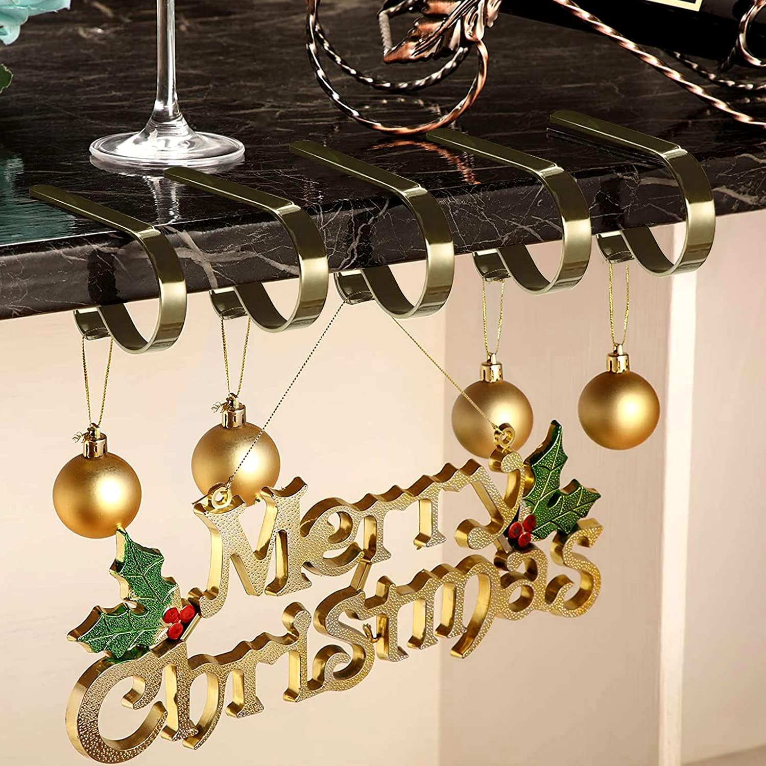 Stocking Holders for Mantle Set of 4 Christmas Stocking Hangers for Mantel Decor Hooks for Fireplace Mantle Freestanding image number 4