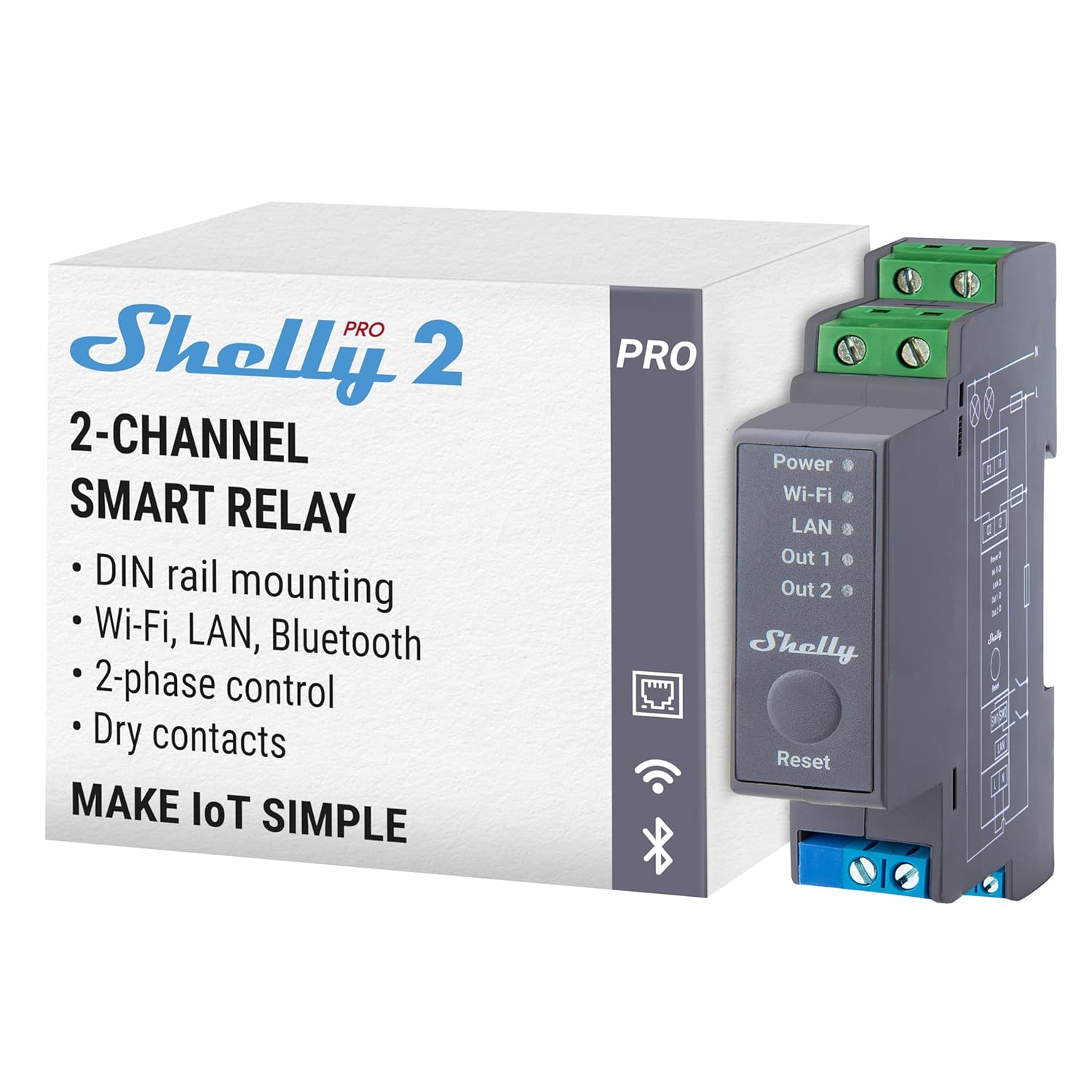 Shelly Pro 2 | Wi-Fi, LAN & Bluetooth 2 Channel Smart Relay | Home & Facility Automation | Compatible with Alexa & Google Home | Ios Android App | Lights Automation | Controller for Motorized Valve image number 2