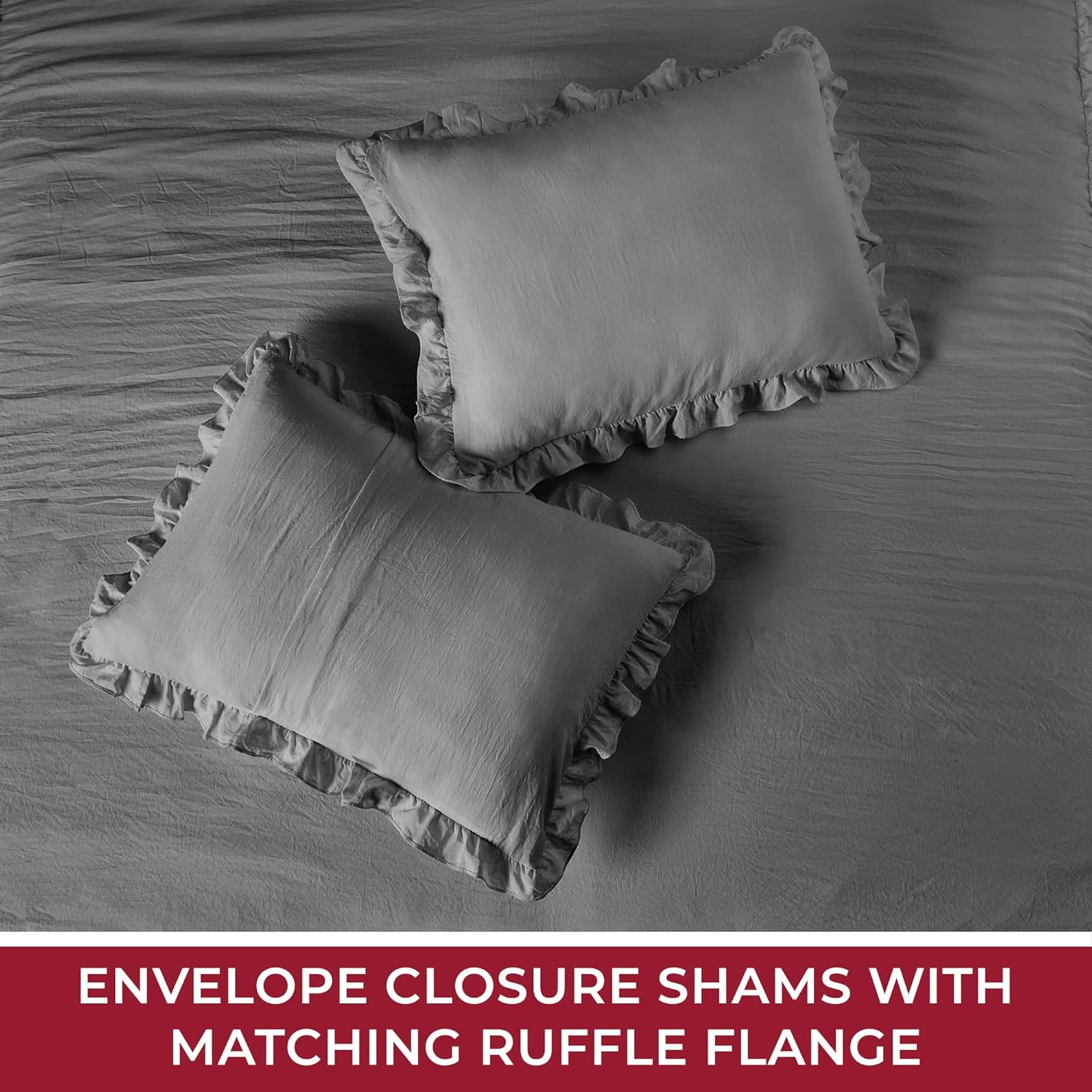 Mellanni Multi-Ruffled King Comforter Set - 3-Pieces: 1 Bedspread & 2 Shams - Shabby Chic Bedding Set - 30" Deep Bedskirt for Total Coverage - Durable and Comfortable Chic Bedspreads (King, Gray)