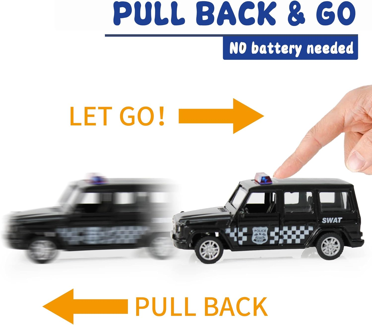 KIDAMI Die Cast Metal Toy Cars Set of 5, Openable Doors Pull Back Car Gift Pack for Kids (Police Car) image number 3