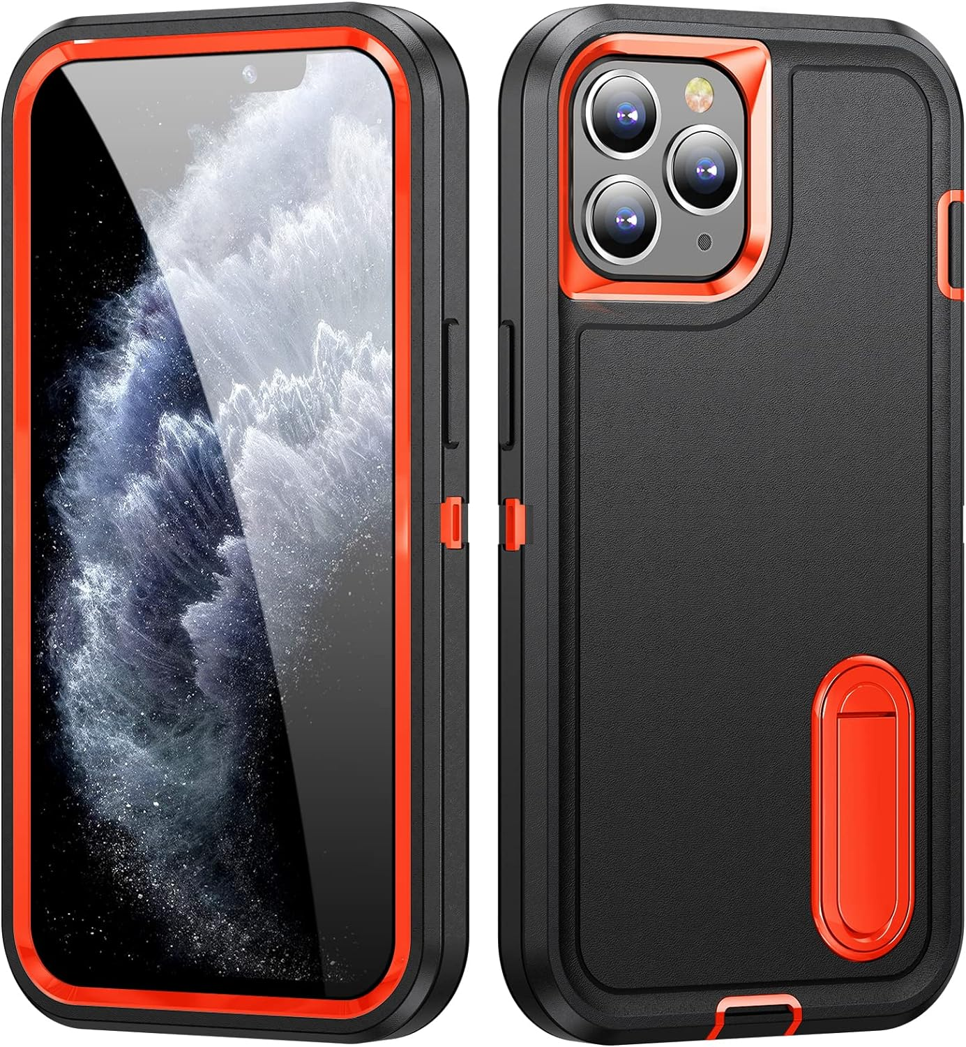 Shockproof Case for Iphone 11 Case with Kickstand,Military Grade Drop Protective,Heavy Duty Hard Back 3-Layer Protective Phone Cover for Iphone 11 (Black+Orange) image number 5