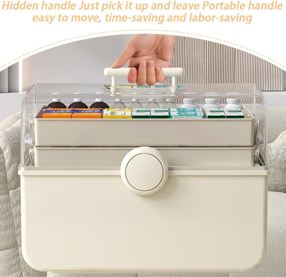 3-Layer Plastic Dividing Storage Box, Multifunctional Plastic Tool Box with Handle for Sewing, for Sewing, Makeup, Medicine, Nail, Hair Accessories for Kids, 35*19*23 Cm