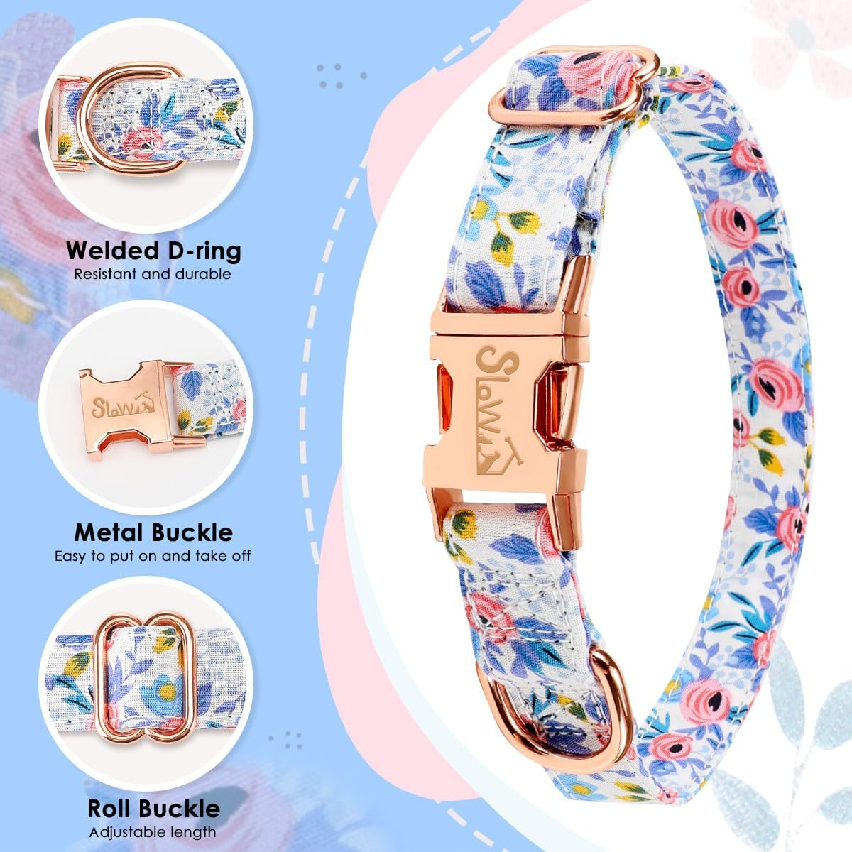 Slowton Dog Collar with Holder, Adjustable Dog Collar for Dogs with Quick Release Metal Buckle, Multicolor Comfortable Pet Collar for Small Medium Large Dogs Puppies image number 6