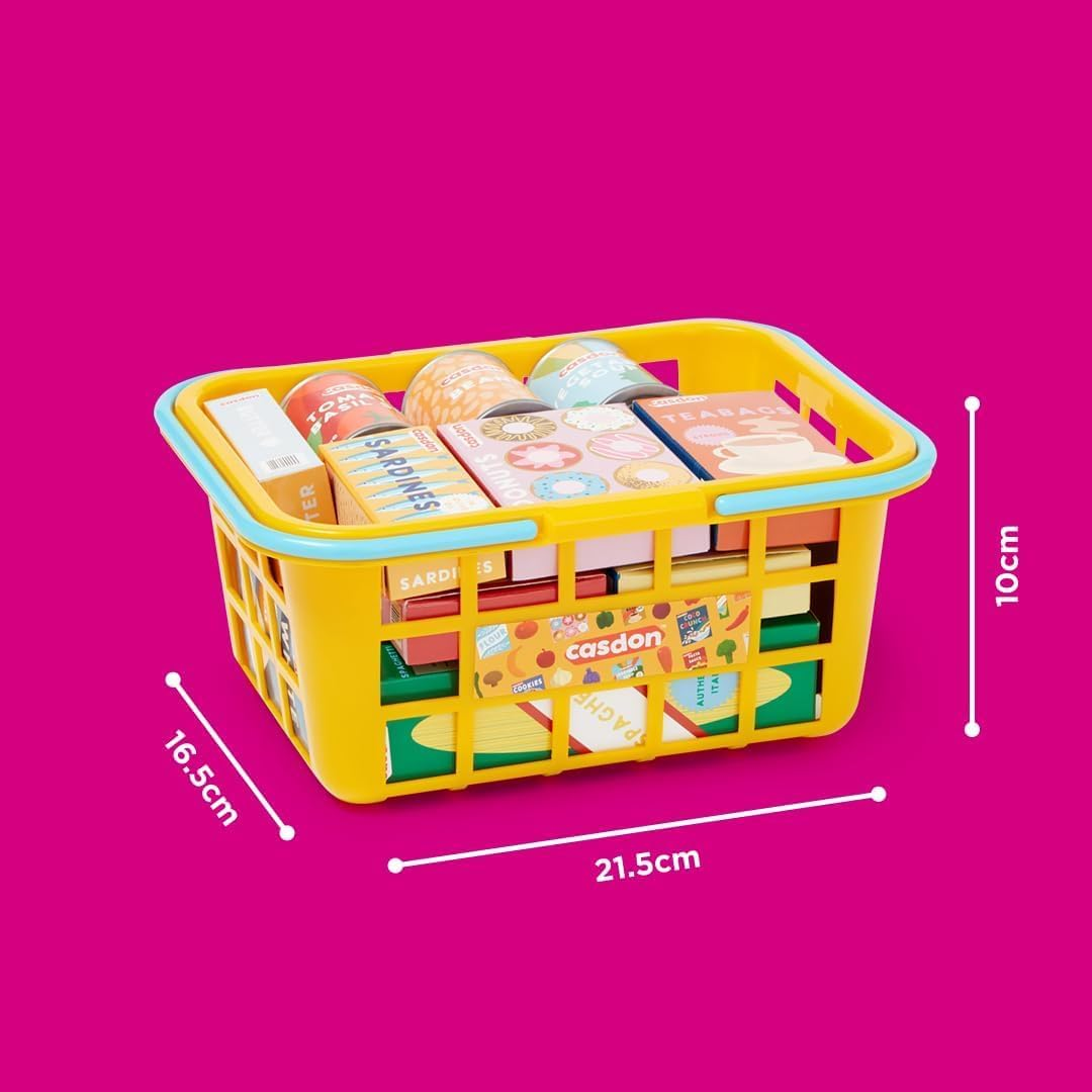 Casdon 62801 Colourful Toy Shopping Basket for Children Aged 2+ | Comes with Miniature Versions of Popular Foods