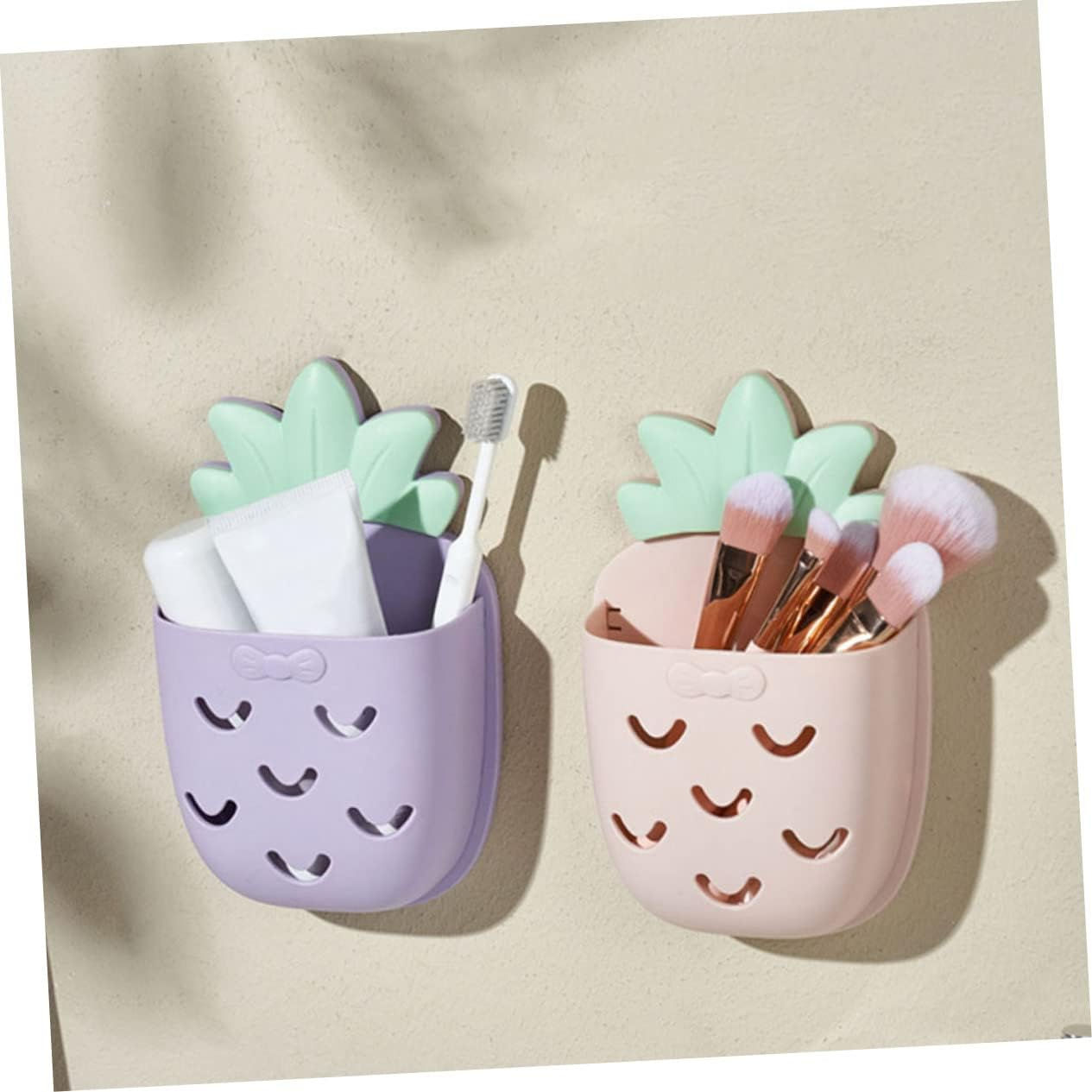 Mobestech 4Pcs Pineapple Bathroom Wall Organizer Wall Mount Storage Holder for Cosmetic Toothbrushes Accessories and Storage Holder for Bathroom Use image number 4