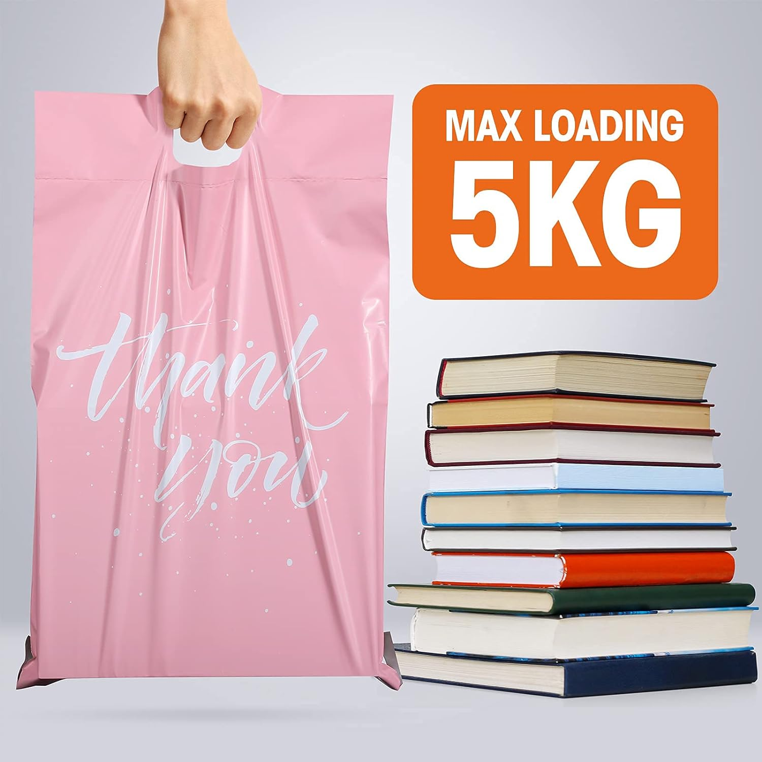 Switory 100Pcs Parcel Bags for Posting Clothes 305X394Mm Postal Bags Shipping Bags with Handle Mailing Bags for Clothing Posting Bags with Self Adhesive 12X15.5 Package Bags Pink - Thank You Design image number 1