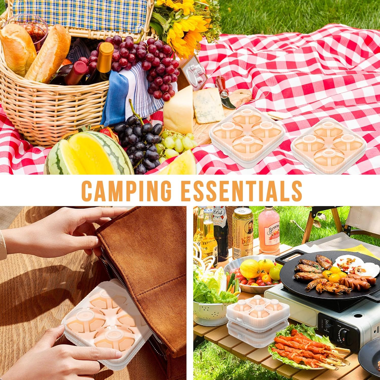 Roseflowe 2Pcs Egg Holder Container, 4 Girds Plastic Egg Storage Box Shockproof Protection, Portable Egg Tray Carriage Dispenser for Camping Picnic Travel Kitchen Refrigerator Outdoor, White image number 3