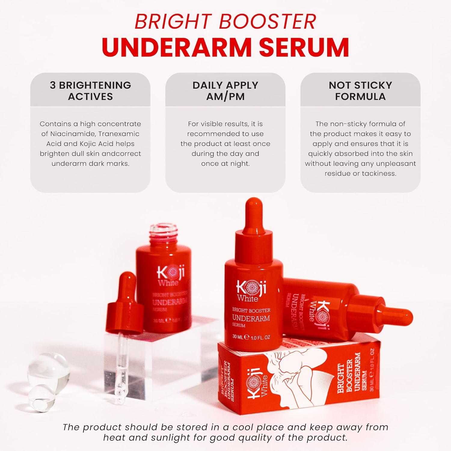 Koji White Underarm Brightening Serum for Armpit, Elbows, Knees, Private Areas - Bright Booster, Dark Spots, Hydrating with Kojic Acid, Niacinamide, Tranexamic Acid, Paraben-Free, Vegan, 1 Fl Oz image number 1